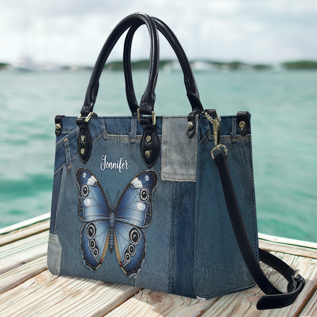 Blue Morpho Butterfly - Personalized Butterfly Leather Handbag