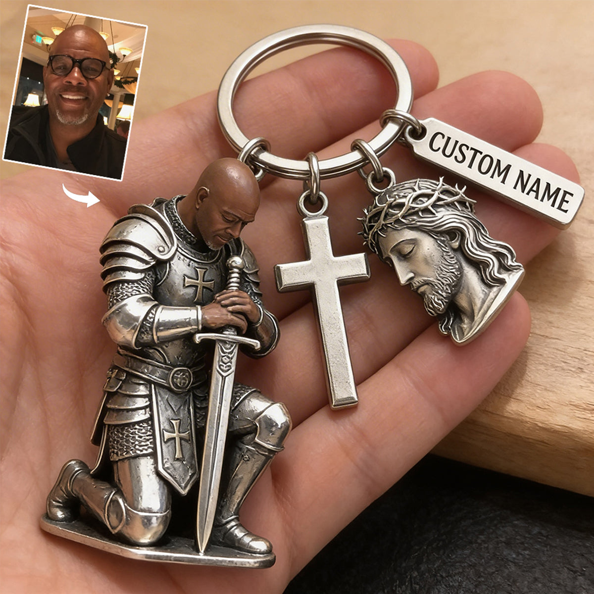Knight Of God - Personalized Christian Keychain With Charms