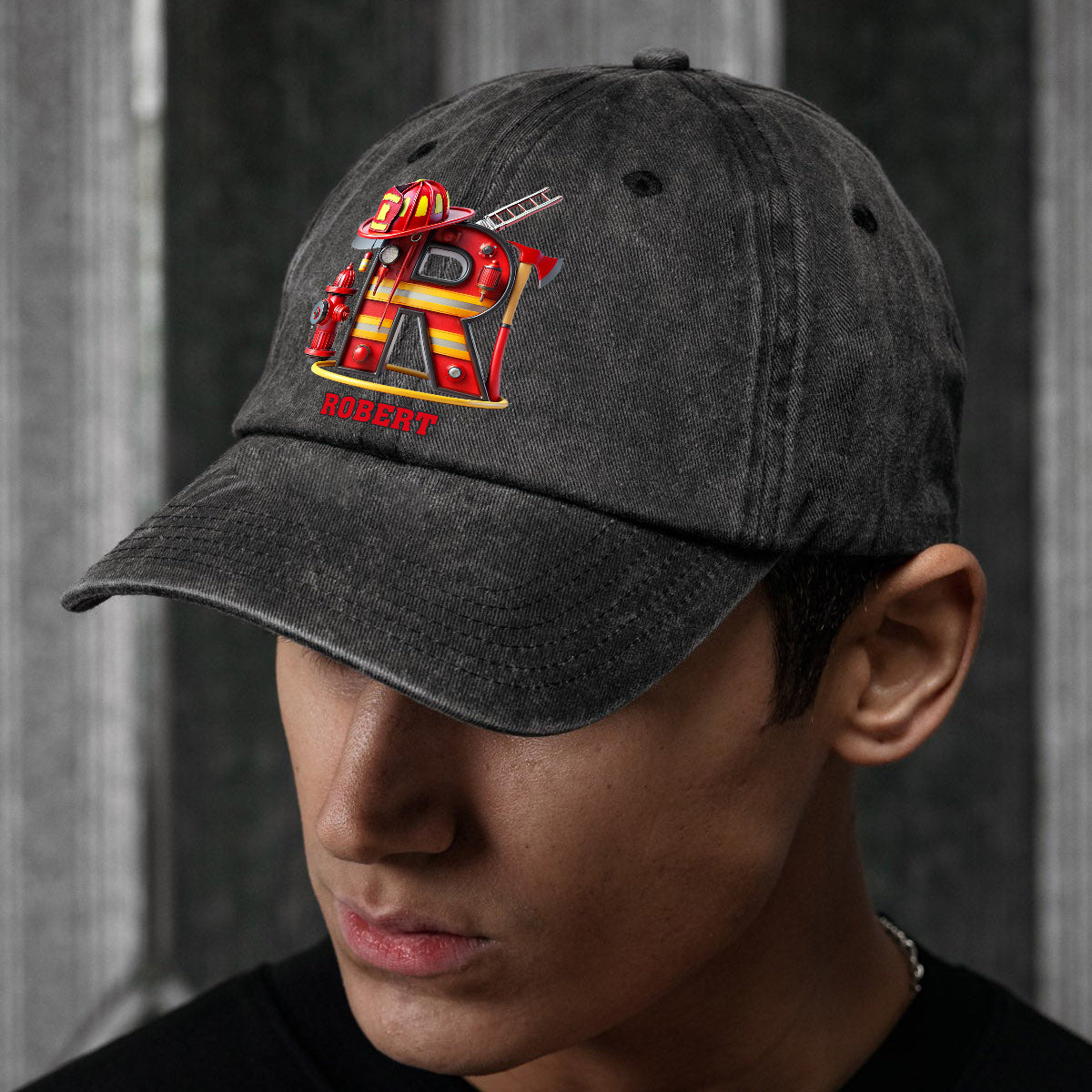 Alphabet Firefighter - Personalized Firefighter Washed Denim Cap