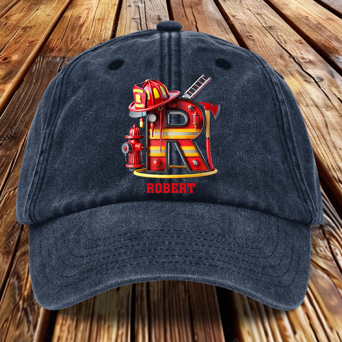 Alphabet Firefighter - Personalized Firefighter Washed Denim Cap