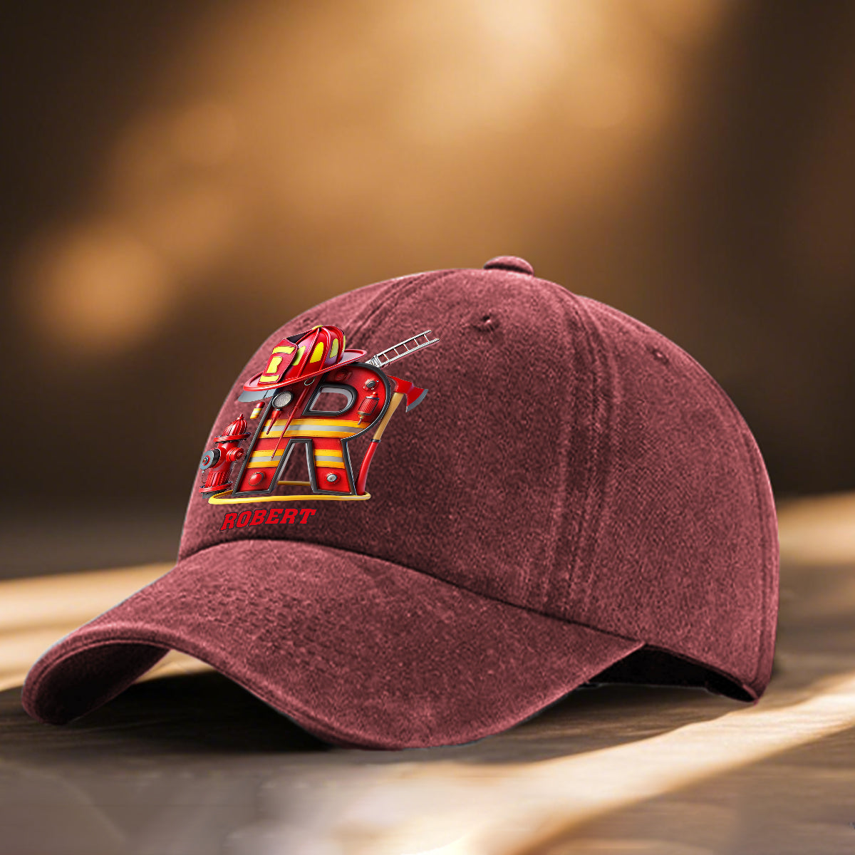 Alphabet Firefighter - Personalized Firefighter Washed Denim Cap