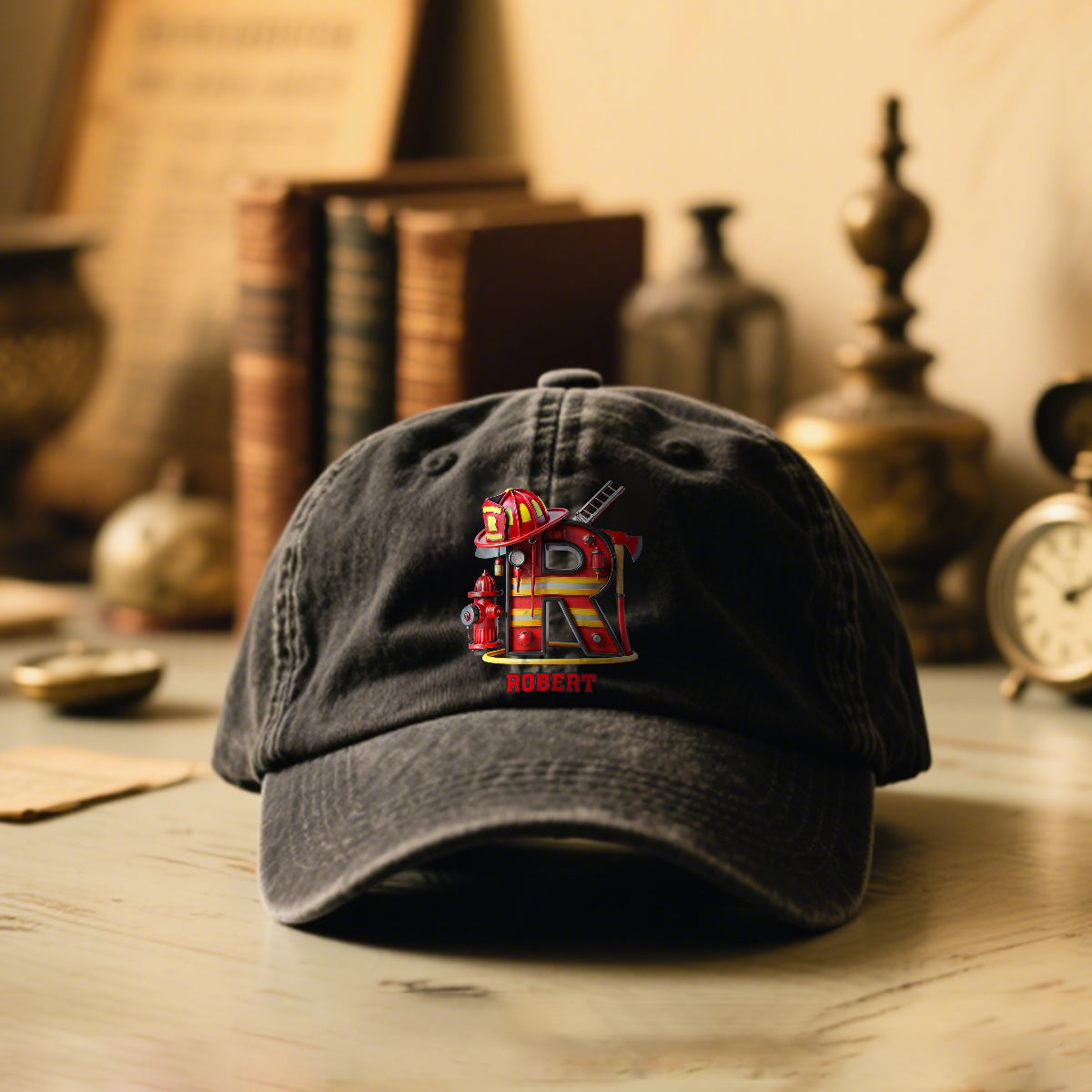 Alphabet Firefighter - Personalized Firefighter Washed Denim Cap