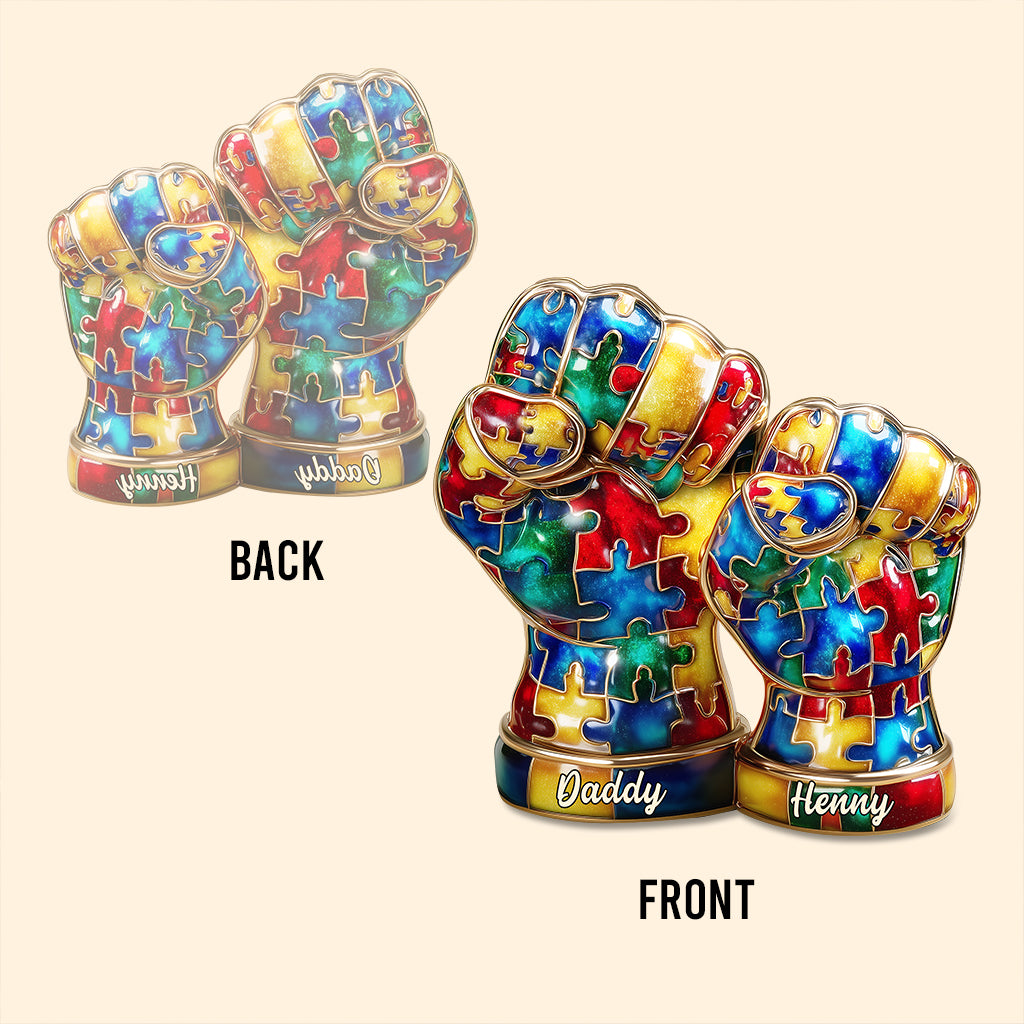 Autism Hand Dad And Kid - Personalized Autism Awareness Custom Shaped Acrylic Plaque