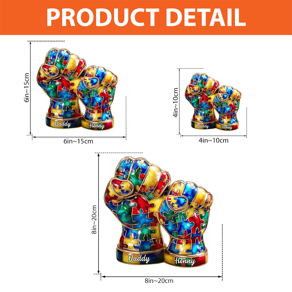 Autism Hand Dad And Kid - Personalized Autism Awareness Custom Shaped Acrylic Plaque