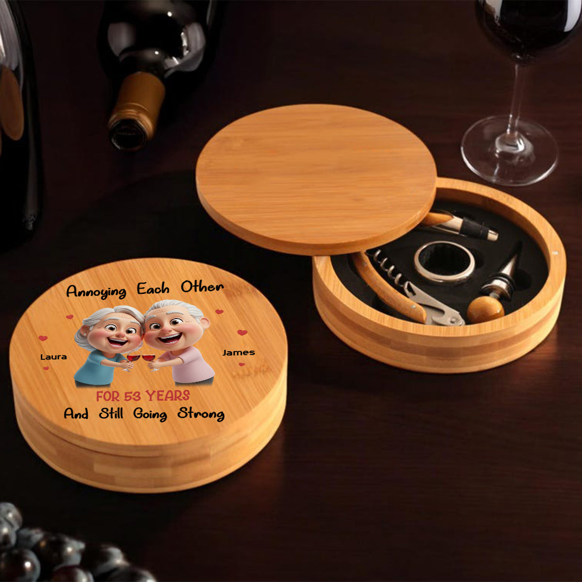 Annoying Each Other - Cartoonish Exaggerated Mascot - Personalized Wine Wine Opener Set