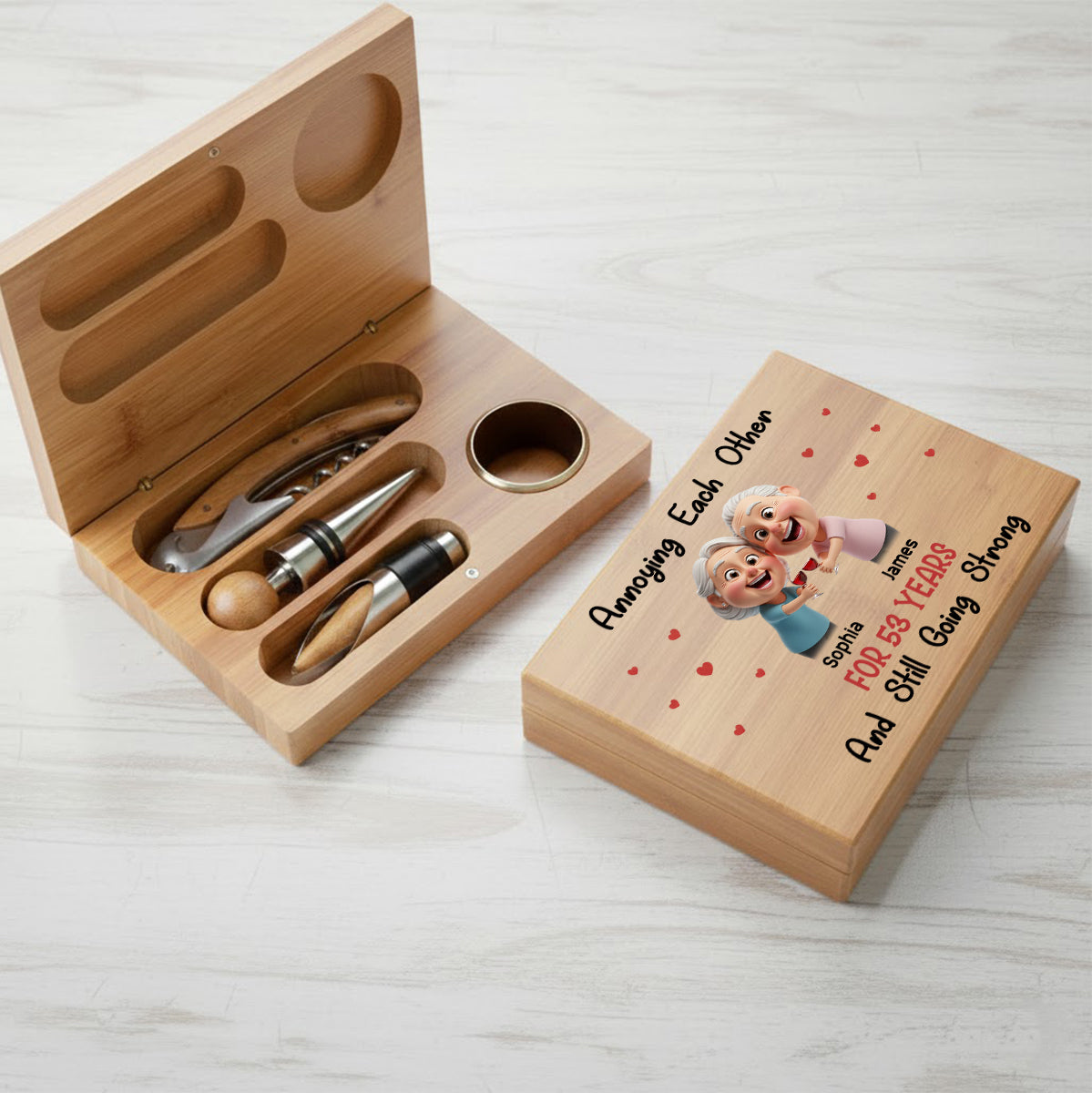 Annoying Each Other - Cartoonish Exaggerated Mascot - Personalized Wine Wine Opener Set