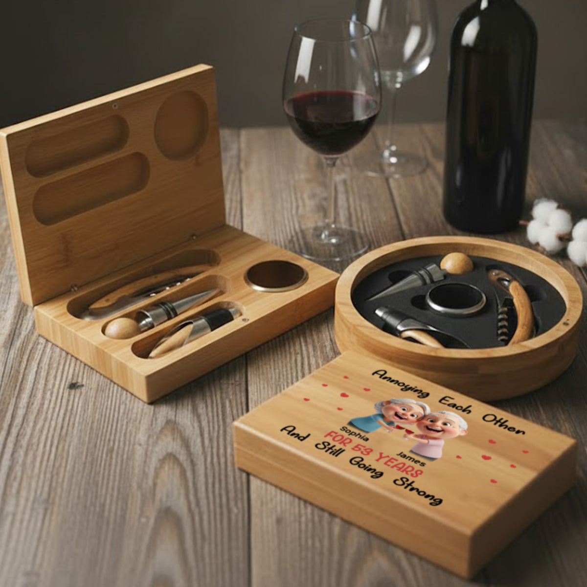 Annoying Each Other - Cartoonish Exaggerated Mascot - Personalized Wine Wine Opener Set