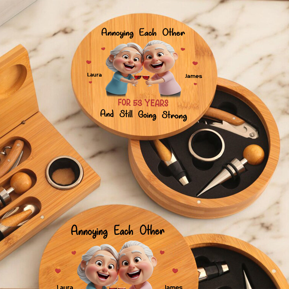 Annoying Each Other - Cartoonish Exaggerated Mascot - Personalized Wine Wine Opener Set