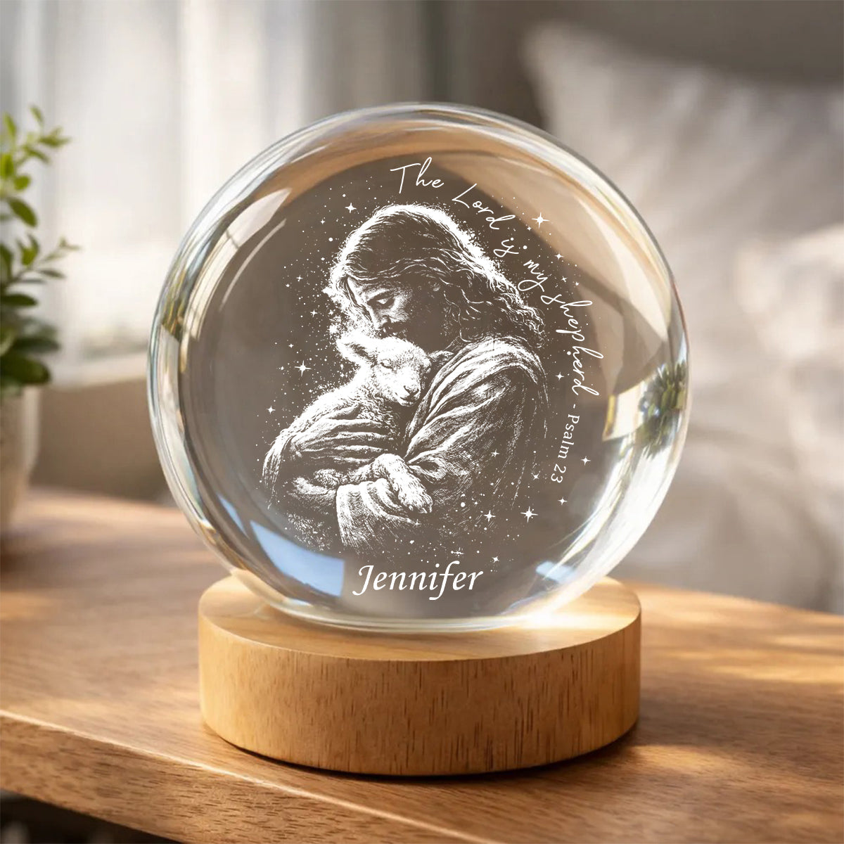The Lord Is My Shepherd - Personalized Christian Crystal Ball Night Light