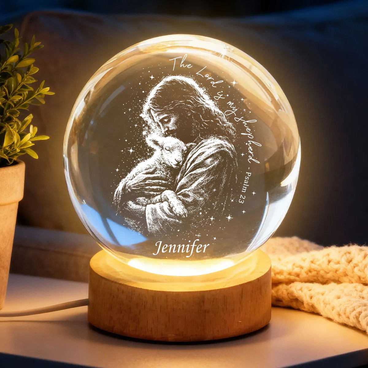 The Lord Is My Shepherd - Personalized Christian Crystal Ball Night Light