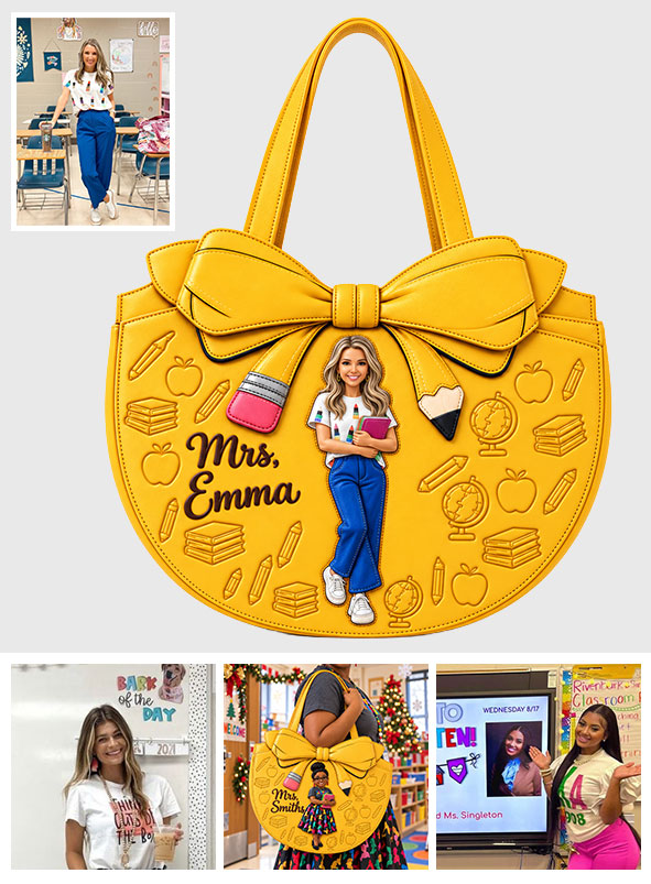 Special Teacher Tote Bag - Personalized Teacher Custom Shaped Leather Tote Bag
