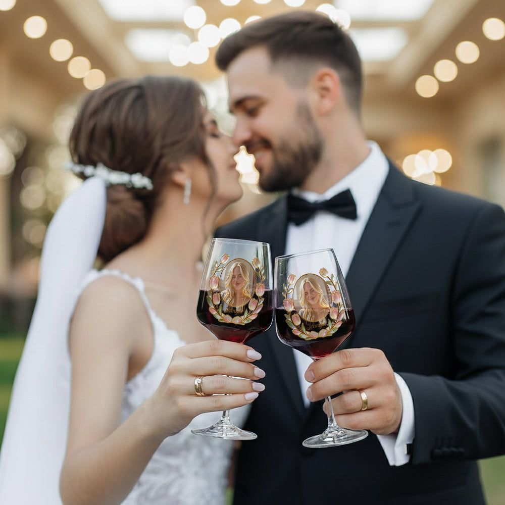 Custom Any Photo Birth Month Flower - Personalized Self Love Wine Glasses Set With Wooden Box
