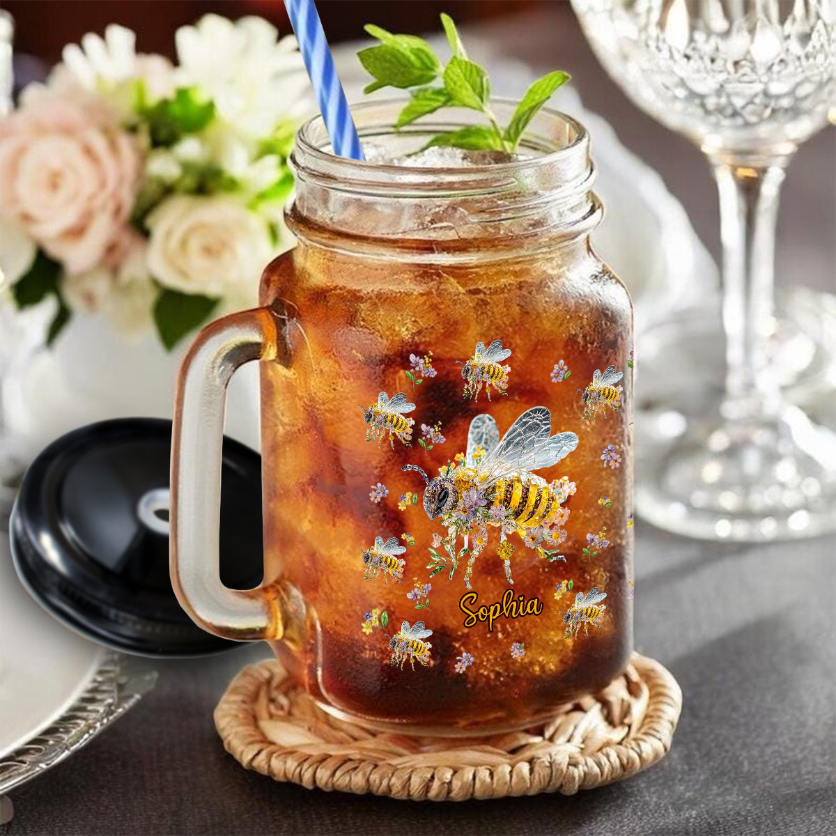 Bee Kind - Personalized Bee Mason Jar Cup