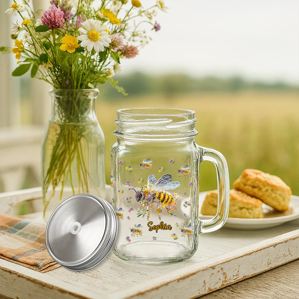 Bee Kind - Personalized Bee Mason Jar Cup