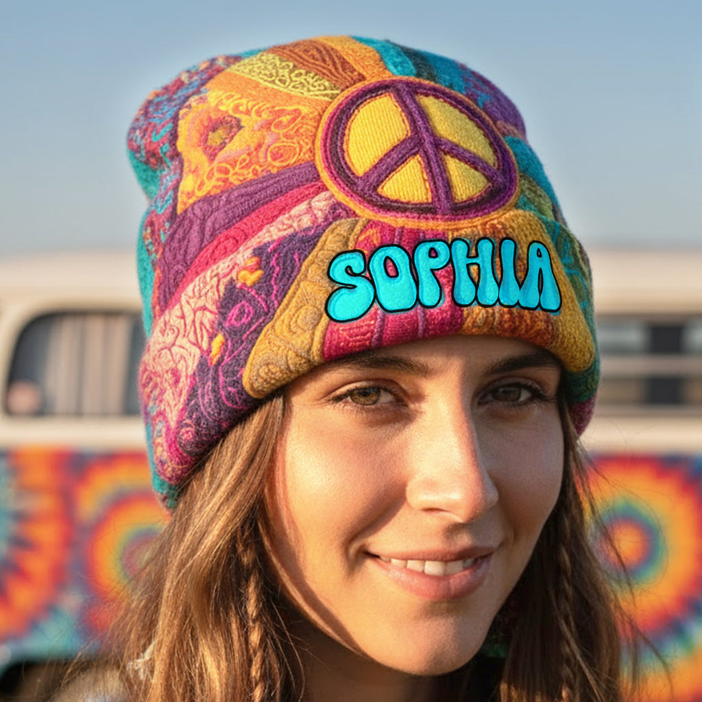 Peace Love Hope - Personalized Hippie Beanie Hat