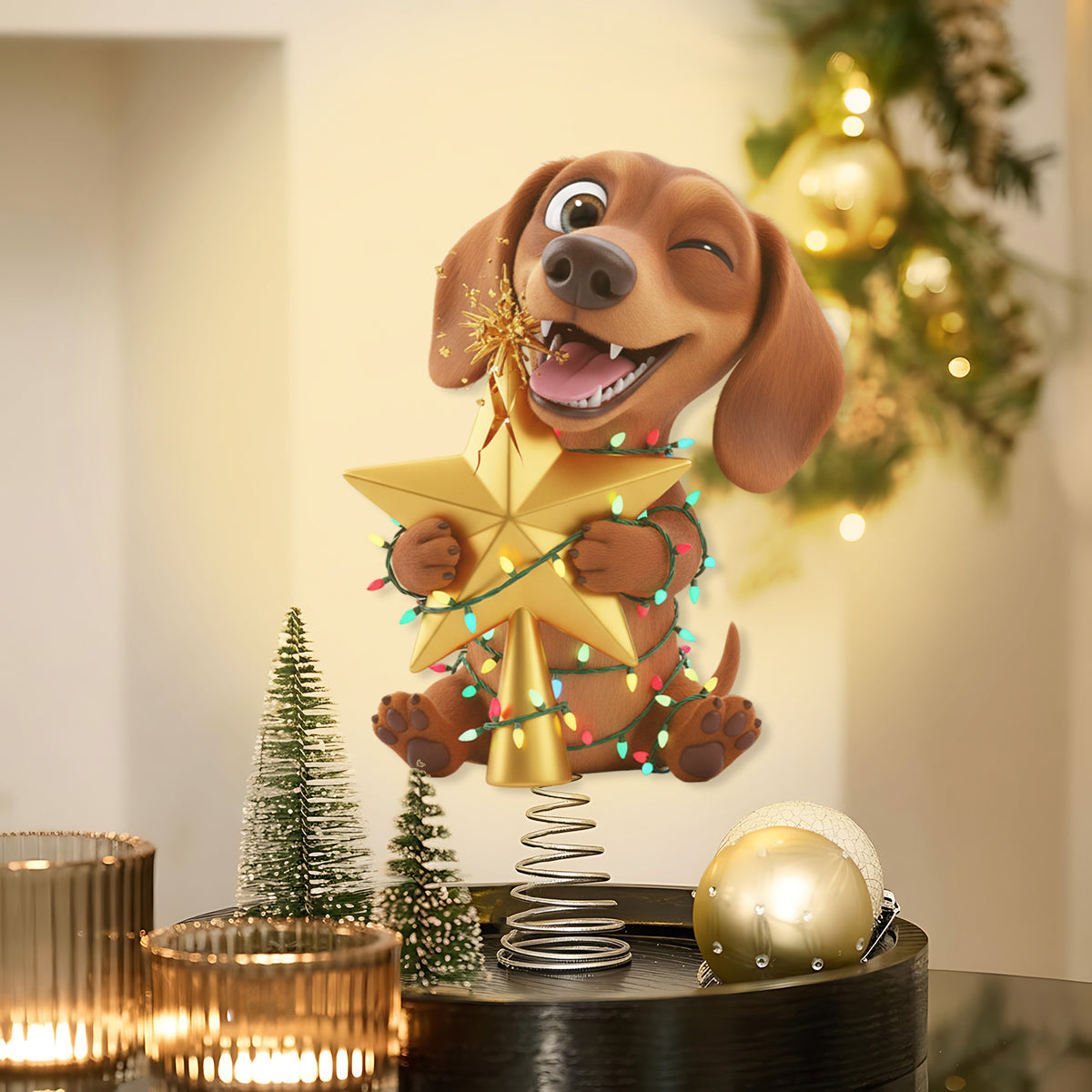Naughty Furry Friends - Personalized Dog LED Light Tree Topper