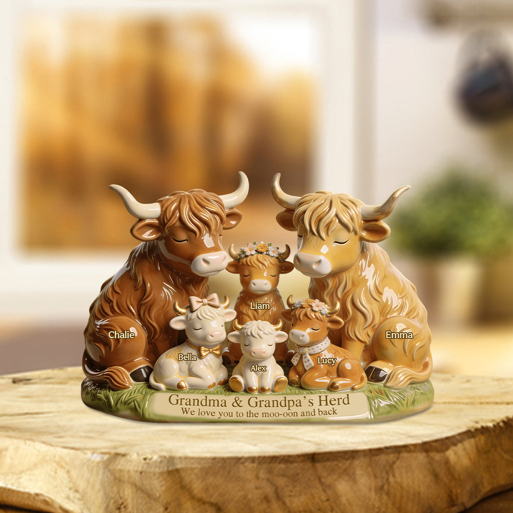 Grandma And Grandpa's Herd Highland Cow Family - Personalized Grandma Custom Shaped Acrylic Plaque
