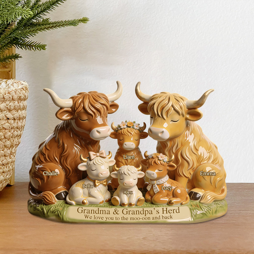 Grandma And Grandpa's Herd Highland Cow Family - Personalized Grandma Custom Shaped Acrylic Plaque