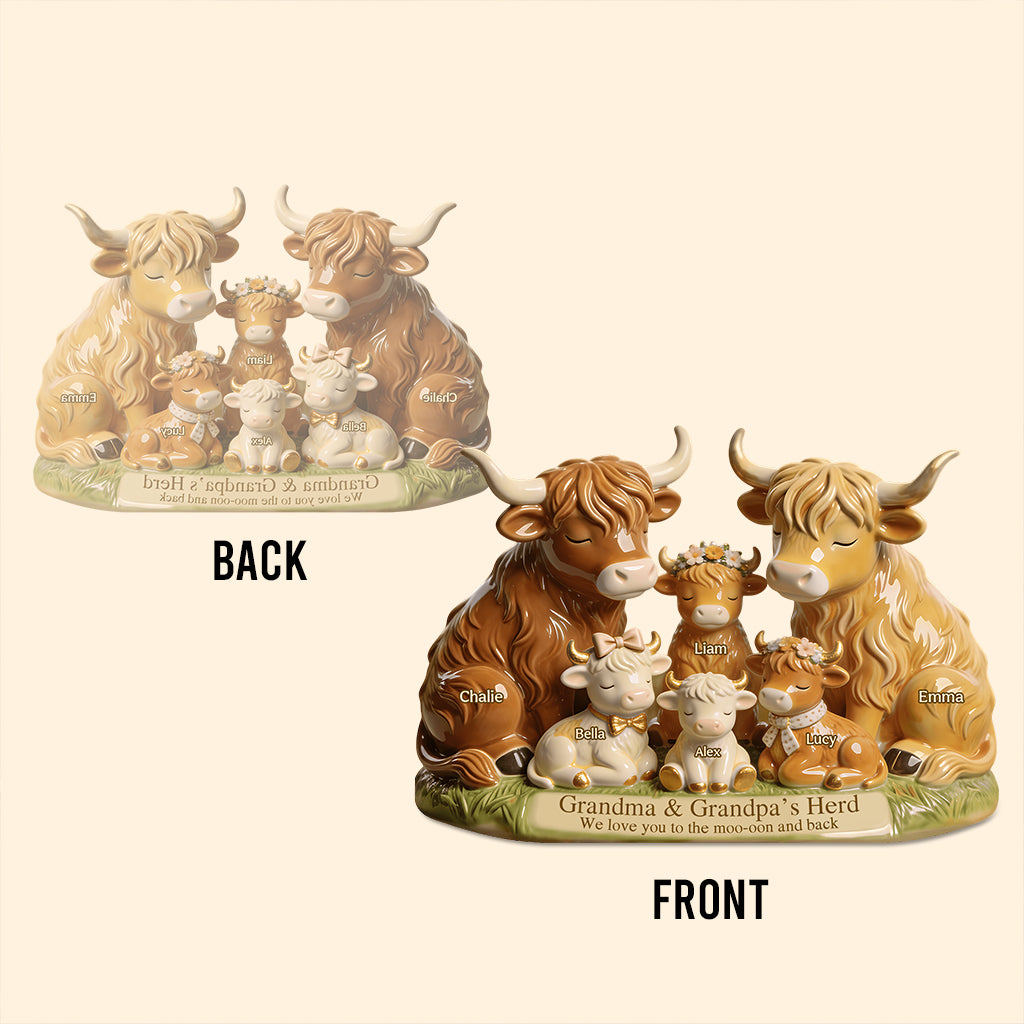 Grandma And Grandpa's Herd Highland Cow Family - Personalized Grandma Custom Shaped Acrylic Plaque