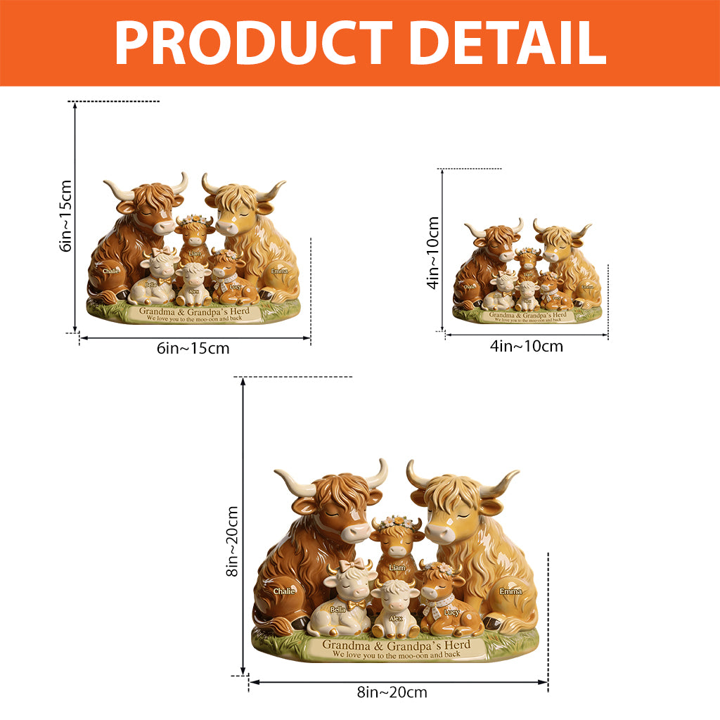 Grandma And Grandpa's Herd Highland Cow Family - Personalized Grandma Custom Shaped Acrylic Plaque