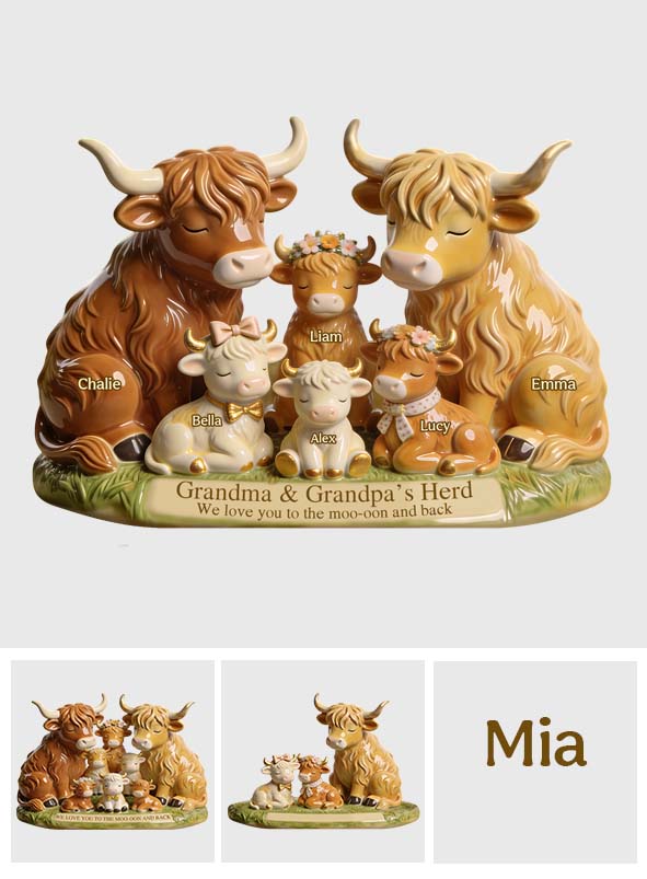 Grandma And Grandpa's Herd Highland Cow Family - Personalized Grandma Custom Shaped Acrylic Plaque