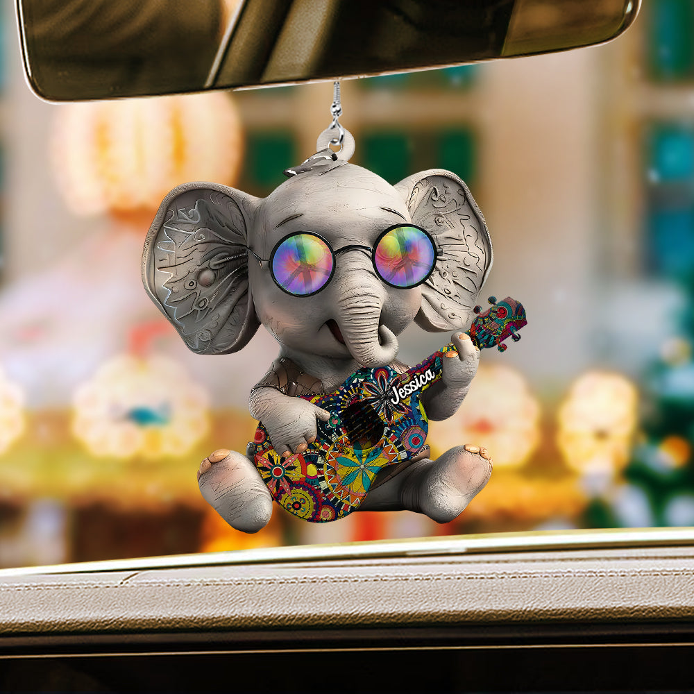 Hippie Elephant - Personalized Hippie Car Ornament