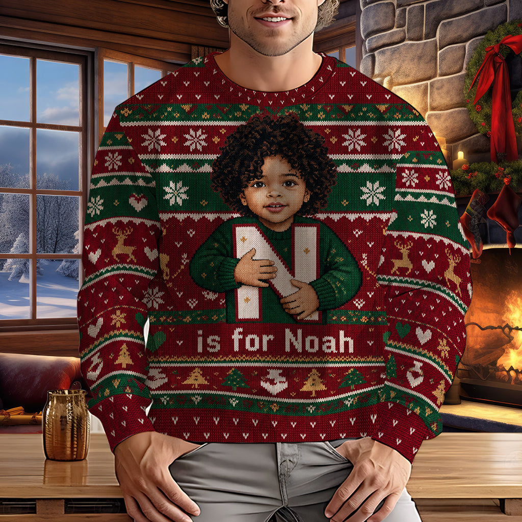 Any Photo - Alphabet Christmas - Personalized Kid Ugly Sweater