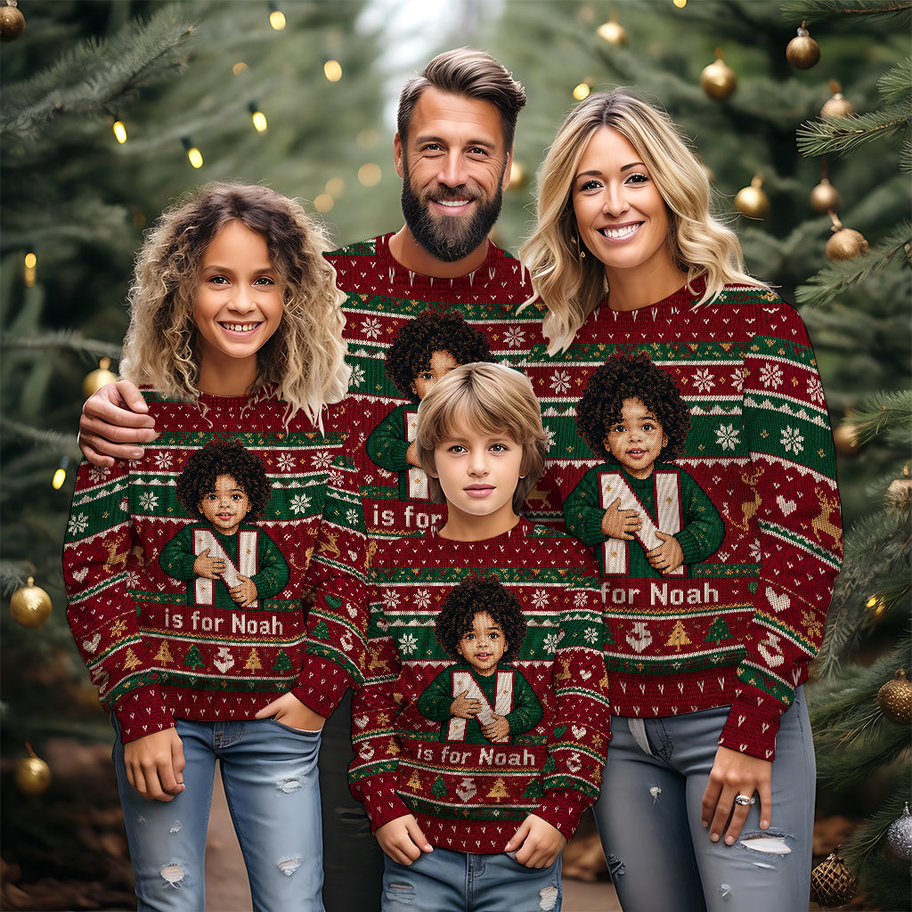 Any Photo - Alphabet Christmas - Personalized Kid Ugly Sweater
