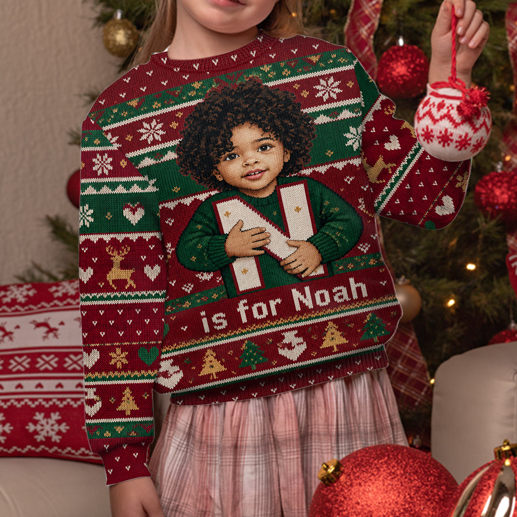 Any Photo - Alphabet Christmas - Personalized Kid Ugly Sweater