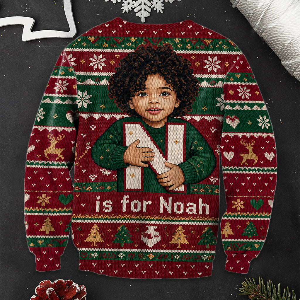 Any Photo - Alphabet Christmas - Personalized Kid Ugly Sweater