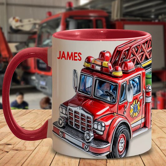 Easily Distracted by Firetruck - Personalized Firefighter Accent Mug