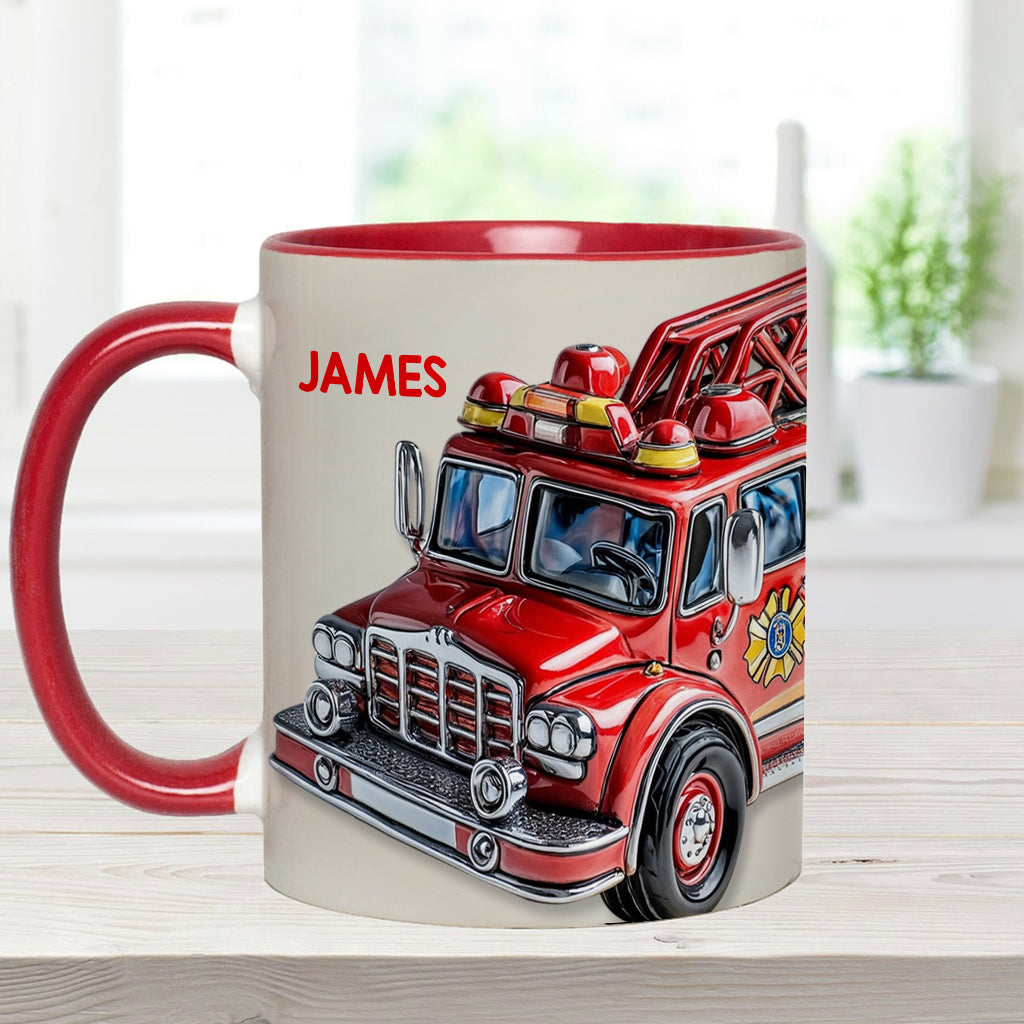 Easily Distracted by Firetruck - Personalized Firefighter Accent Mug