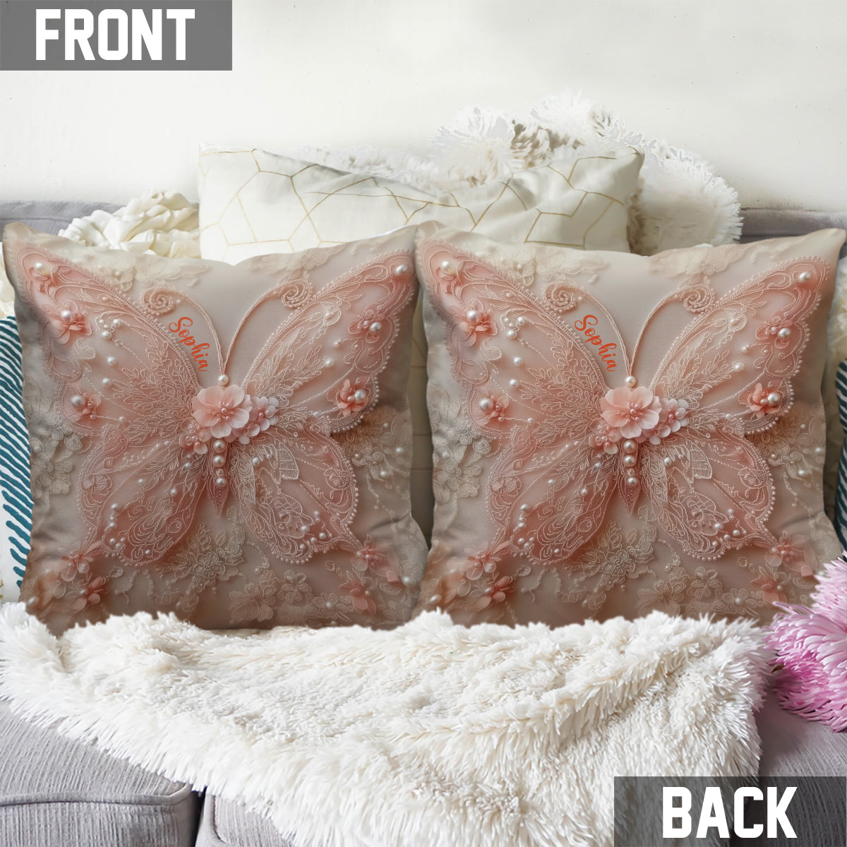 Love Butterfly - Personalized Butterfly Throw Pillow