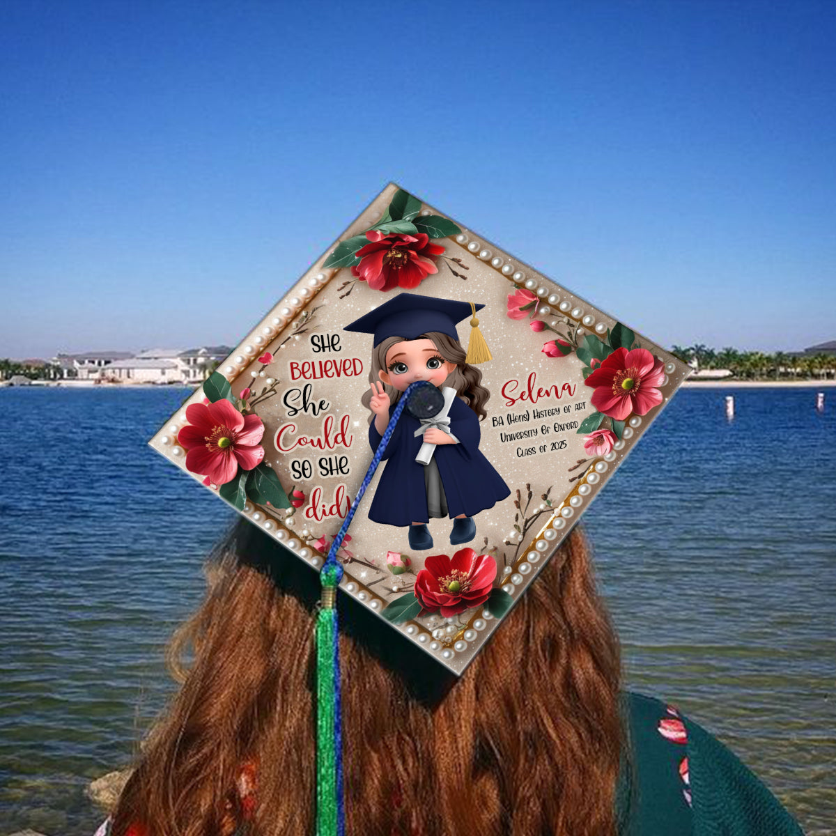 She Believed She Could So She Did - Personalized Graduation Cap Topper