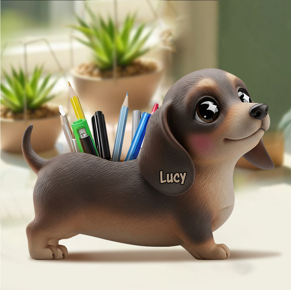 Cute Dachshund - Personalized Dachshund Wooden Pen Holder