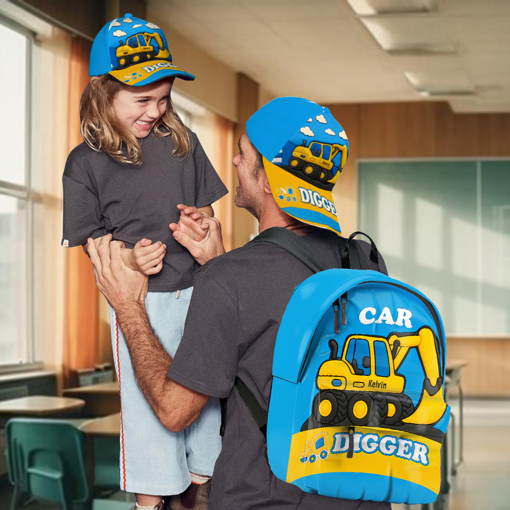 Excavator Cute Children's Gift - Personalized Kid Classic Cap & Backpack