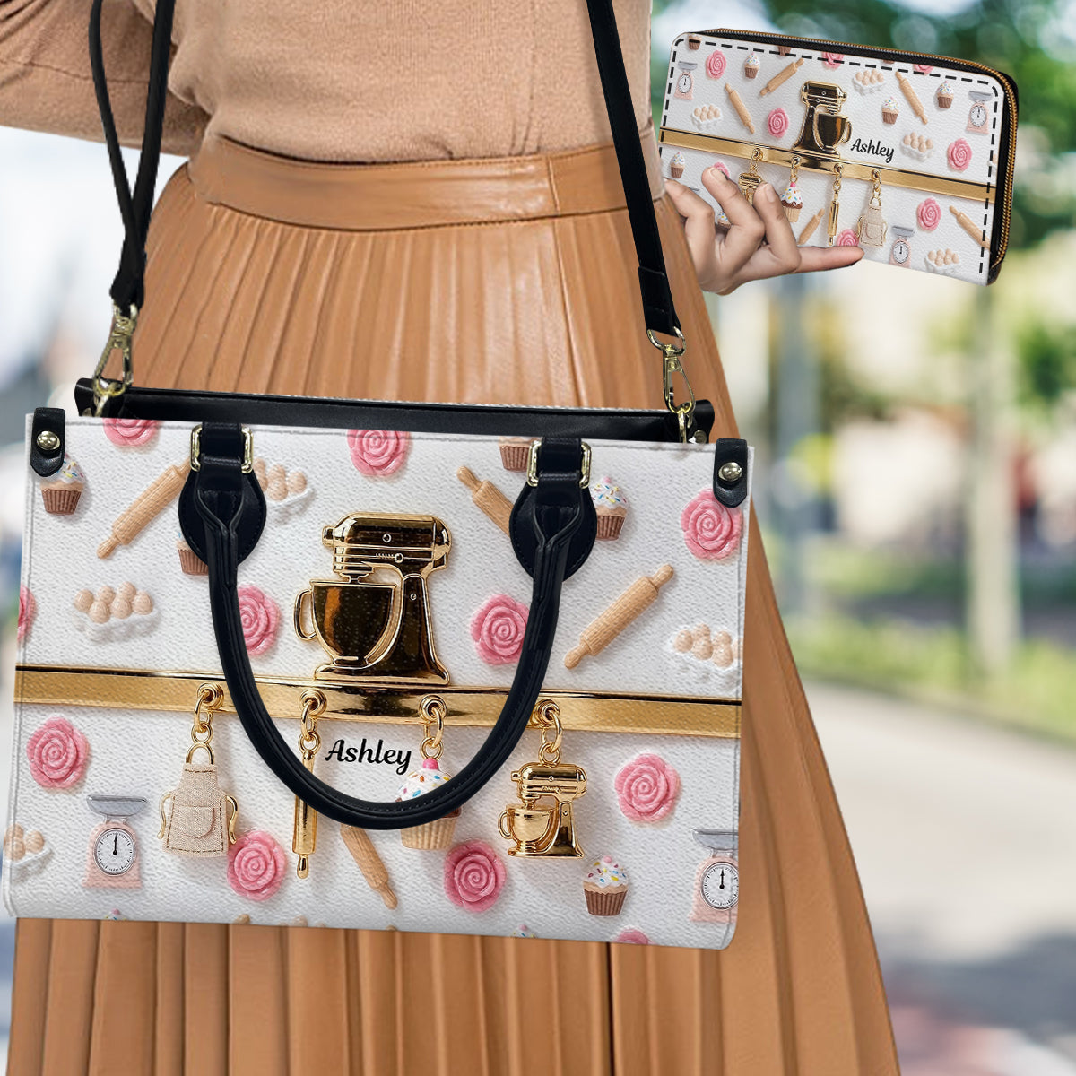 Baking Charms - Personalized Baking Leather Handbag & Leather Long Wallet