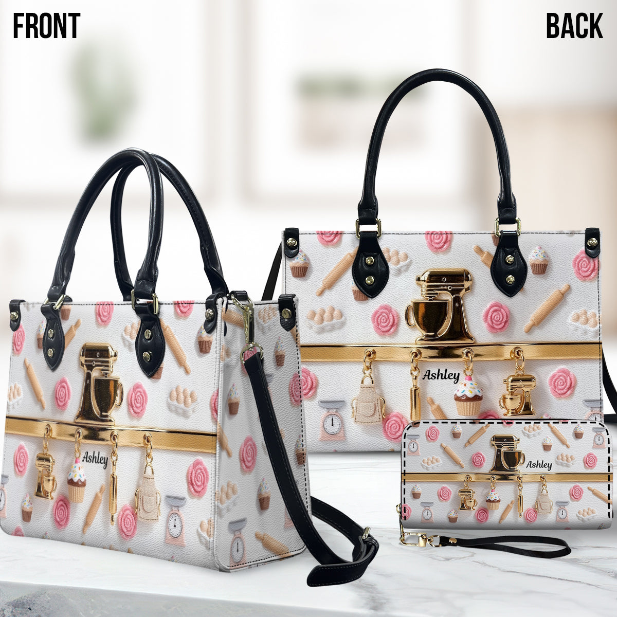 Baking Charms - Personalized Baking Leather Handbag & Leather Long Wallet