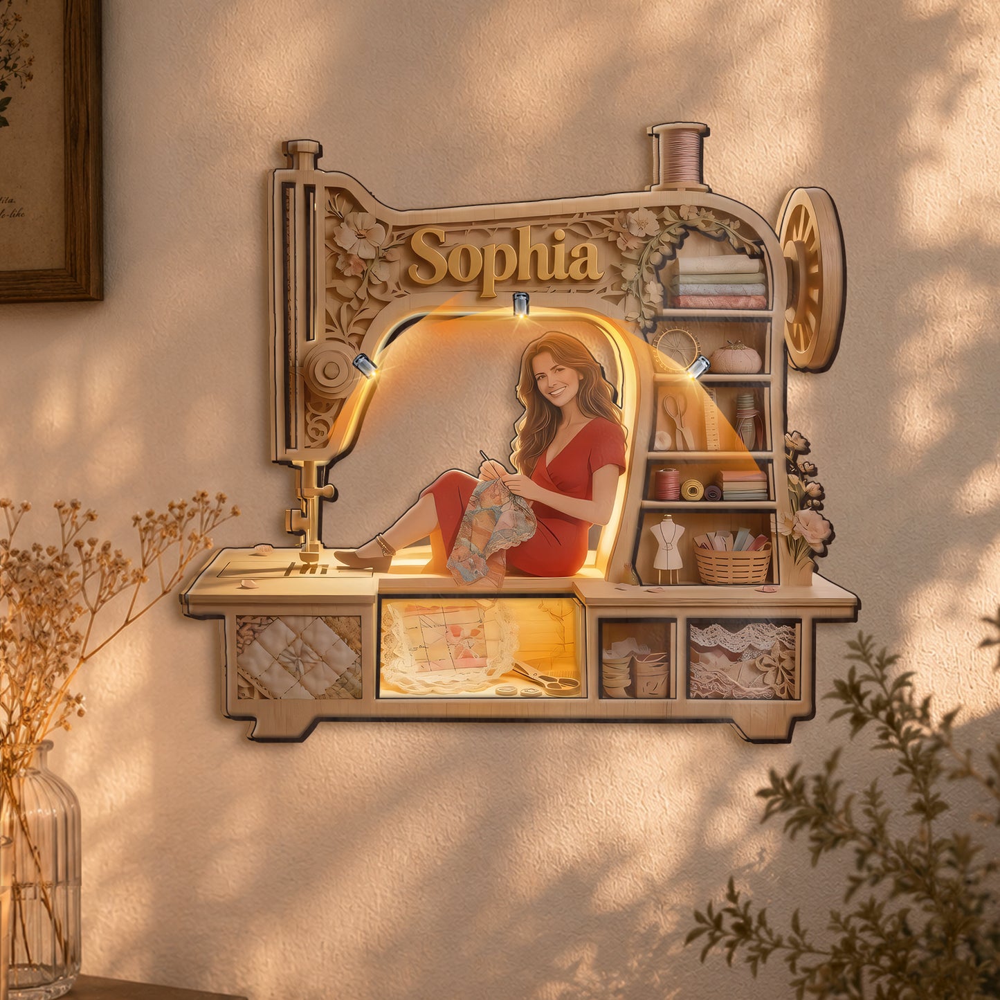 Just A Girl Who Loves Sewing - Personalized Sewing Wooden Light Shadow Box