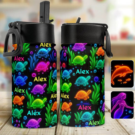 Glowing Sea Creatures - Personalized Sea Lover Kids Water Bottle