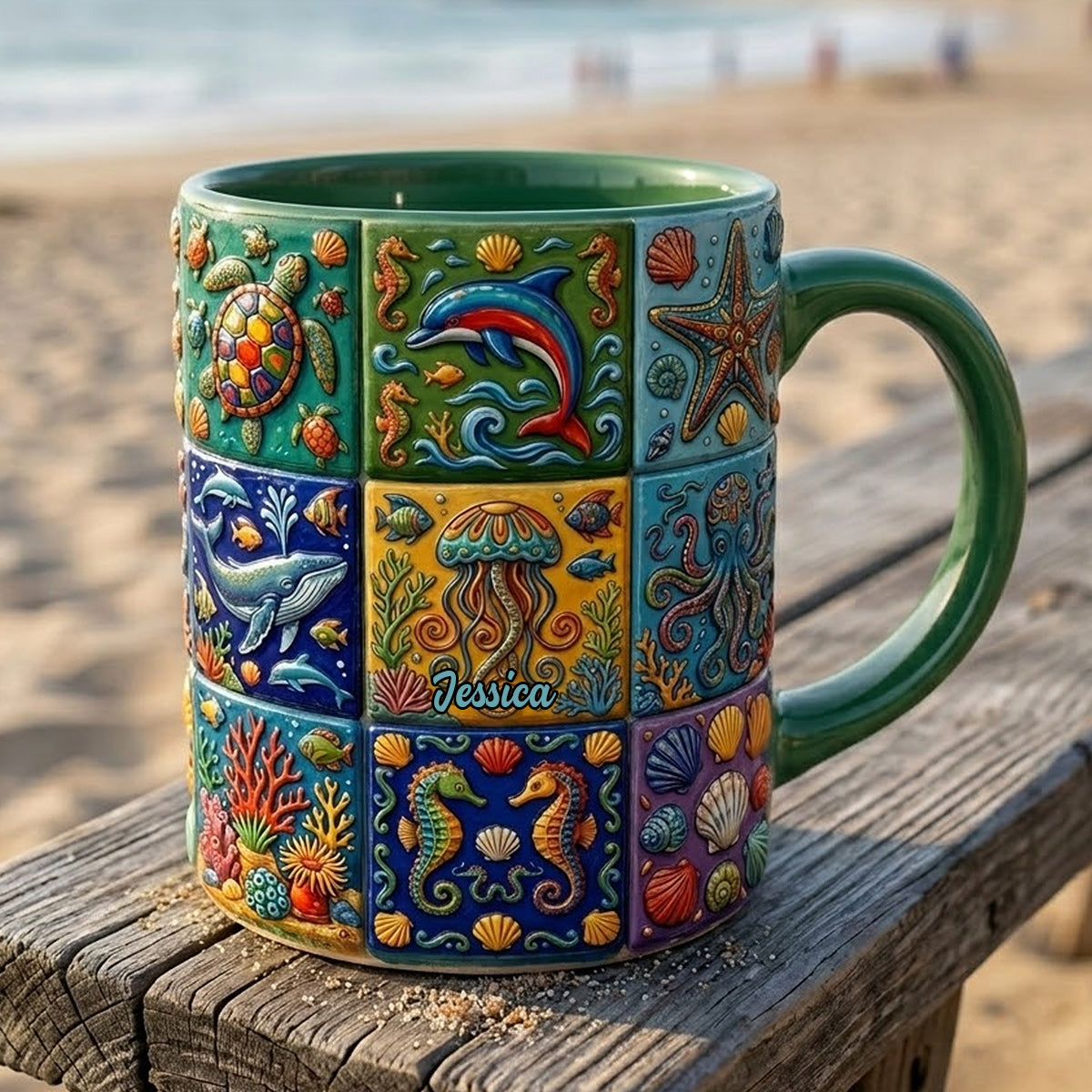 Sea Creatures - Personalized Sea Lover Accent Mug & Coaster