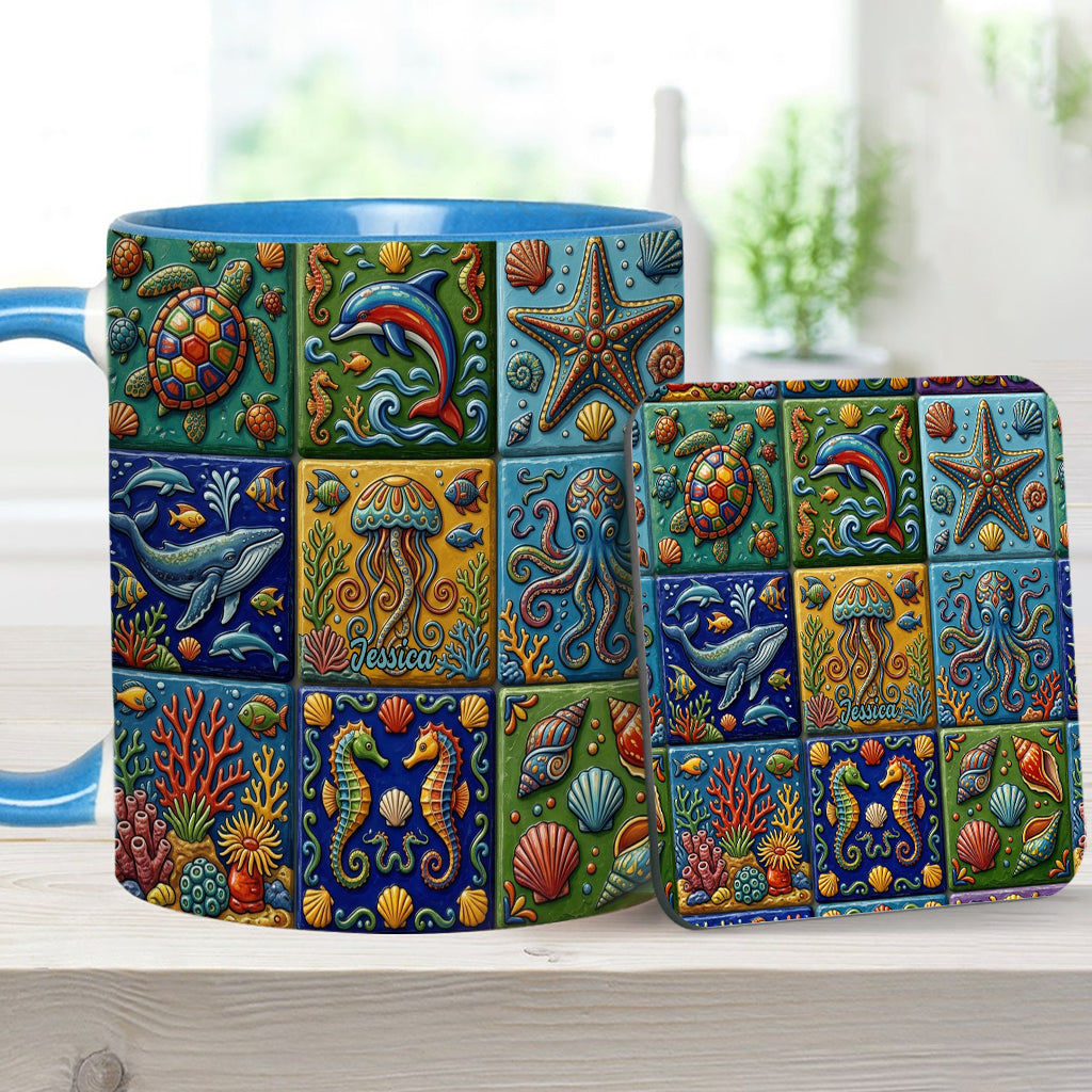 Sea Creatures - Personalized Sea Lover Accent Mug & Coaster