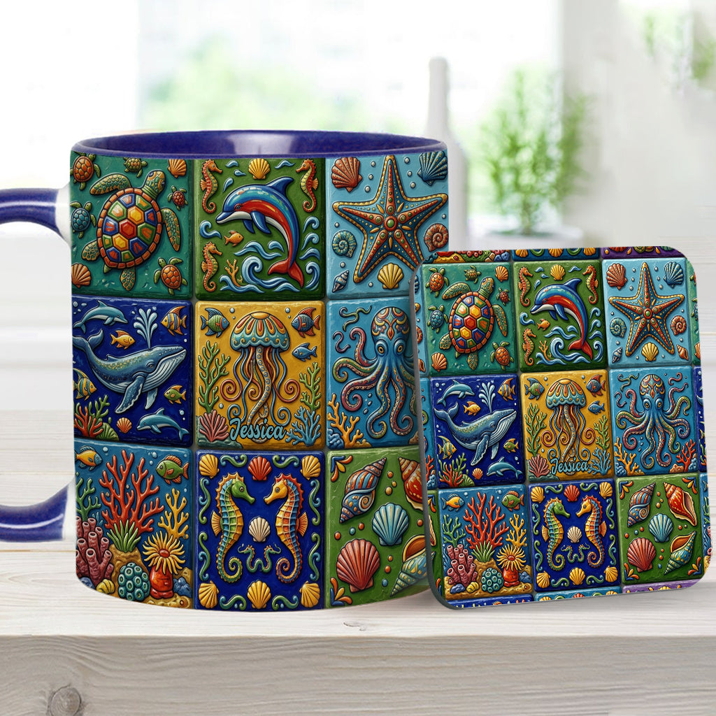 Sea Creatures - Personalized Sea Lover Accent Mug & Coaster