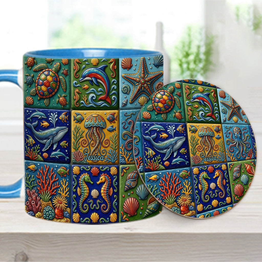 Sea Creatures - Personalized Sea Lover Accent Mug & Coaster
