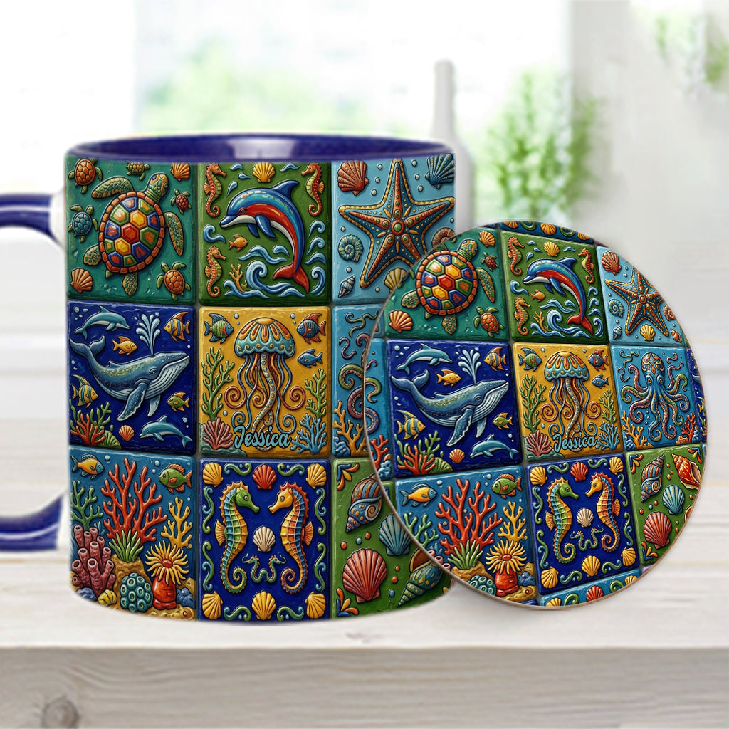Sea Creatures - Personalized Sea Lover Accent Mug & Coaster