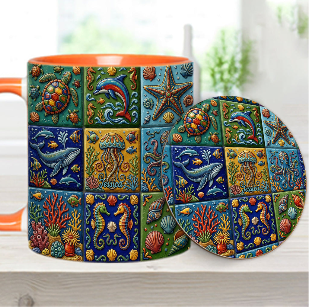 Sea Creatures - Personalized Sea Lover Accent Mug & Coaster