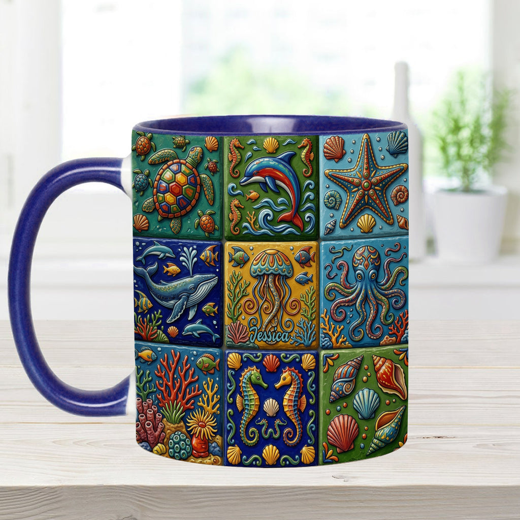 Sea Creatures - Personalized Sea Lover Accent Mug & Coaster