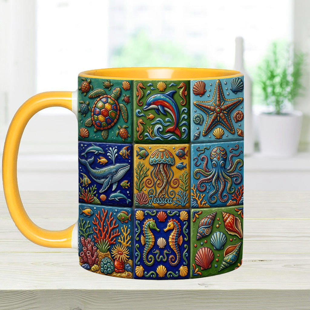Sea Creatures - Personalized Sea Lover Accent Mug & Coaster
