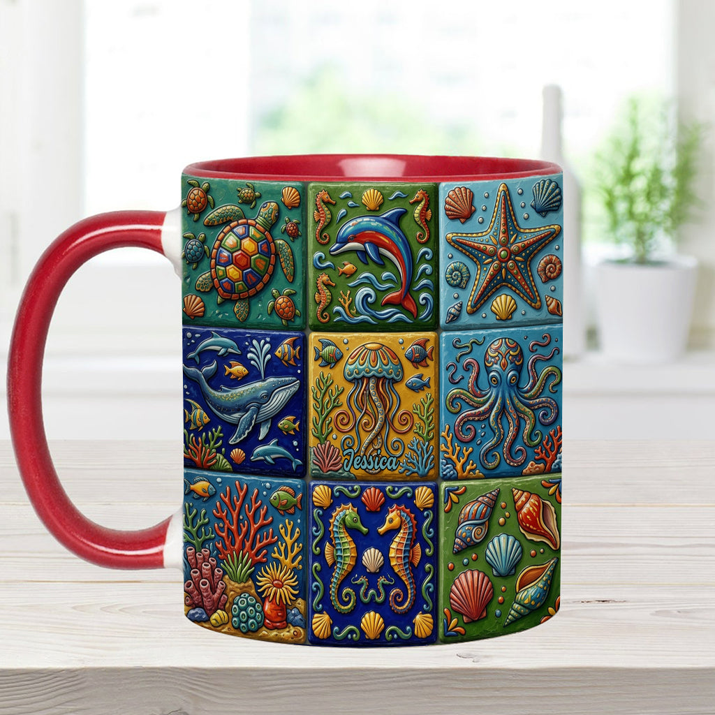 Sea Creatures - Personalized Sea Lover Accent Mug & Coaster