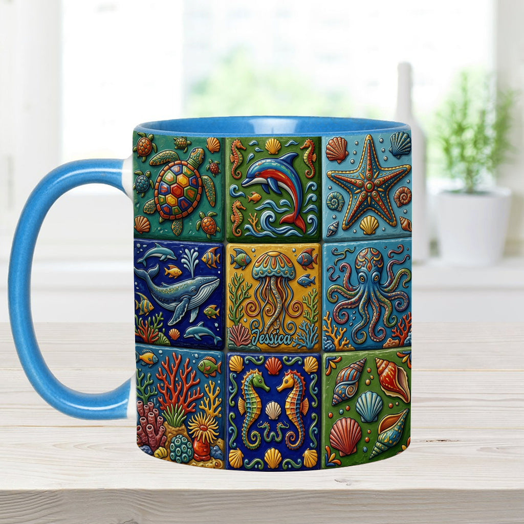 Sea Creatures - Personalized Sea Lover Accent Mug & Coaster